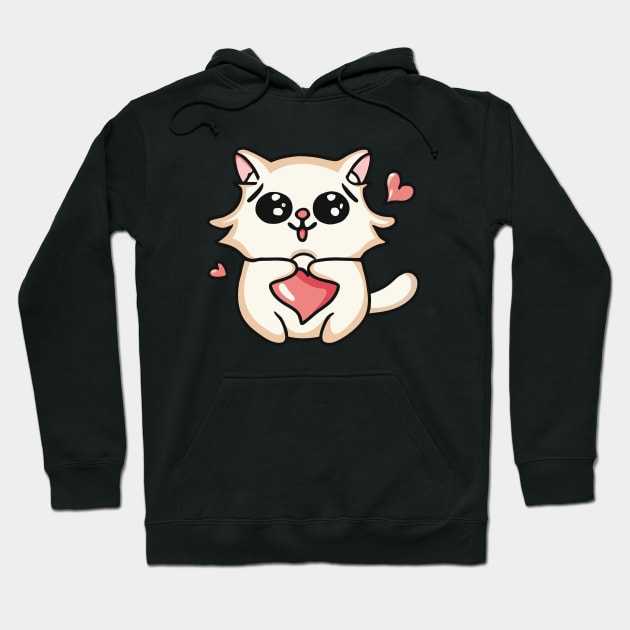 cute cat holding heart Hoodie by Kawaii Bomb